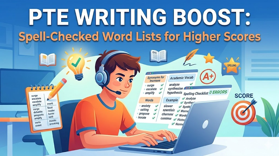 PTE Writing Boost: Spell-Checked Word Lists for Higher Scores